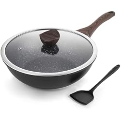 Kordisen Nonstick Wok with Lid, 12 Inch Woks & Stir-fry Pans, Granite Stone Coating for Cooking, Induction Cookware, Compatible with All Stovetops, PFOA Free