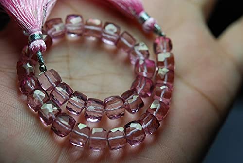 LKBEADS 8 Inches, Mystic PINK Faceted 3DBOX Shape Briolettes 8-9mm