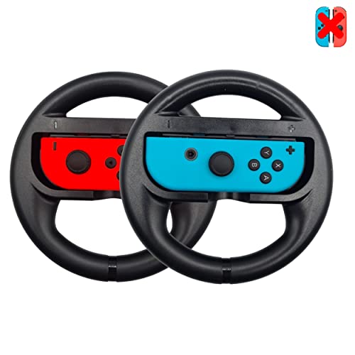 2 Empuñaduras de volante negras compatibles con los Joy-Con de Nintendo Switch/OLED - Ideales para juegos multijugador y móviles - Mandos ergonómica - Compatible con mano izquierda y derecha