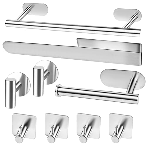 9 Pcs Toalleros De Baño Sin Taladro, Elepruc Toallero Adhesivo, Toallero De Pared Acero Inoxidable, Toallero Baño Para Baño Y Cocina, Kit Accesorios Para Baño