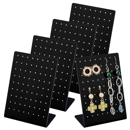 PH PandaHall 5PCS Black Earring Holder, 72 Holes Acrylic Ear Stud Earring Display Rack Organizer Stand Jewelry Storage Showcase for Retail Selaling Photography Personal, 1.85x3.15x4.33inch