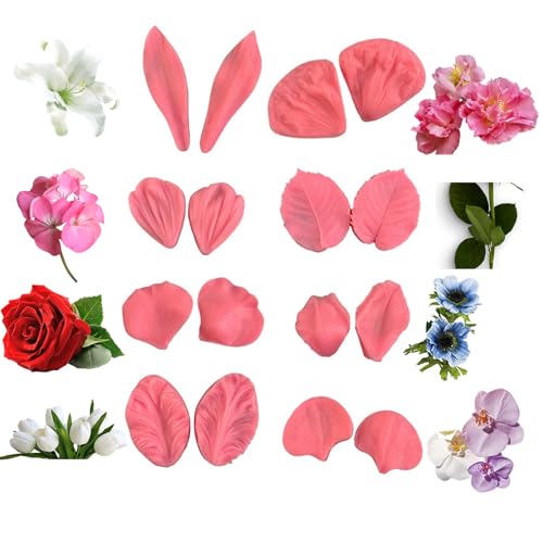 【Contenuto della confezione】 8 tipi di stampi in silicone per petali: stampo in silicone per giglio, stampo in silicone per ibisco, stampo in silicone per petali di rosa, stampo in silicone per foglie, stampo in silicone per anemone, stampo in silicone per tulipano, stampo in silicone per orchidea, stampo in silicone per fiore di geranio.