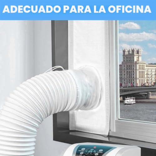 AC window kit que bloquea el aire caliente con tejido impermeable y cierre universal 5