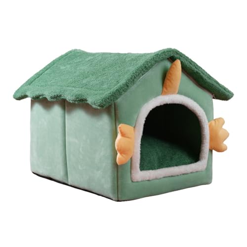猫 ベッド 暖かい 冬用 ペットハウス 猫用 小型犬用 洗える ペットベッド 半密閉式 おしゃれ ふわふわ 大きめ 防寒 冷房対策 クッション付き 猫犬兼用 滑り止め グリーンA 29-BYWWQ-SL-3337-XH-A1