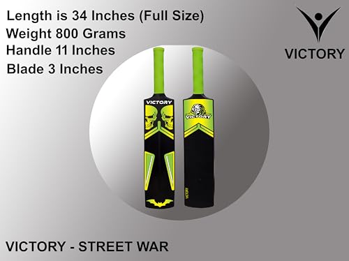 Victory Plastic Cricket Bat Full Size Tennis Bat (34" x4.5" Inch) for All Age Groups - (Scream/Defender/Play Bold/Off Defender/Skull) Series (Green Skull)