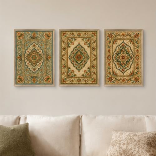 Image of Livin'luxe Set of 3 Vintage Persian Pattern Wall Paintings for Living Room Bedroom Hallway Home Decor with Premium Wooden Color Synthetic Frame (13.5 x 19.5 Inch) NM03-69