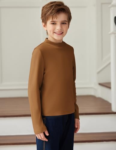 Arshiner Boys Long Sleeve Turtleneck T-Shirt Solid Color Warm Tee Tops Casual Thermal Pullover for Kids 5-12 Years3