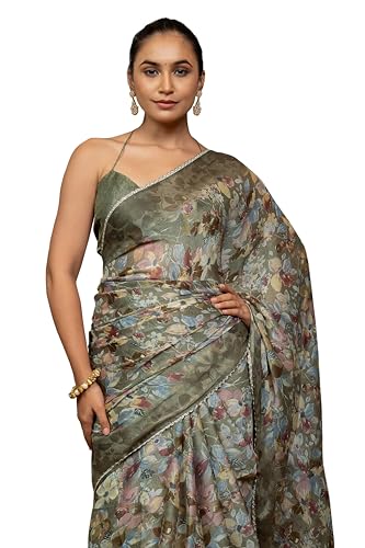 Image of MIRCHI FASHION Women Saree Chiffon Floral Printed | Breathable Festive Occasion Sari for Social Visits with Matching Blouse Piece