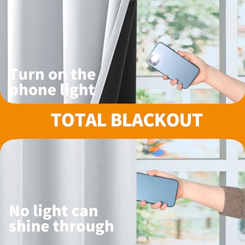Image of YoungsTex Extra Wide 100% Blackout Curtains for Bedroom, Grommet Thermal Insulated Drapes with Liner Room Darkening for Living Room Heat Blocking, Greyish White, 2 Panels, 60 X 63 Inch