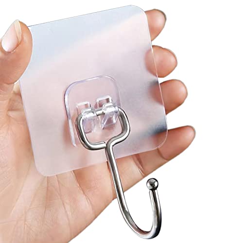 KEYIDO 12 Pack Self Adhesive Hooks Heavy Duty 44 lb/ 20kg (Max) Strong Adhesive Wall Hooks Large Clear Stick on Hooks Free Nail for Kitchen Home Bathroom Office