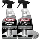 Weiman Stainless Steel Cleaner & Polish, 2 Pack, Anti Fingerprint Spray Stainless Steel Cloth, Water Spots & Grease, No Streaks or Residue, Safe for Metal Polish, Chrome, Appliances, Sinks & Grills