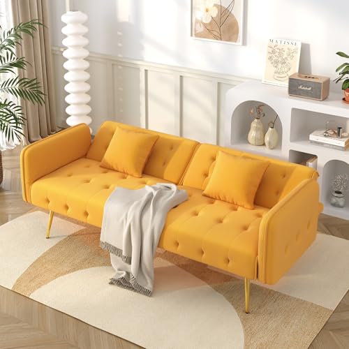 Shye Sofá cama multifunción de dos plazas, respaldo ajustable, reposabrazos de varios dígitos, moderno sofá cama plegable para salón, funda de terciopelo, amplia zona de dormitorio