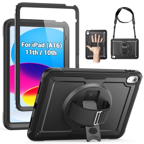 Coque iPad 11 pouces antichoc 10e génération noire avec protège écran