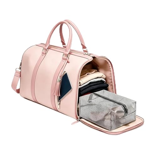 BSAKG 2 in 1 Convertible Garment Duffle Bags for Travel 45L Waterproof Carry on Duffle Bag for Men & Women with Shoe Lmproved Zipper and Reinforced Straps Suitable for Business & Weekend Trips Pink