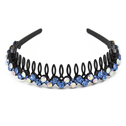Yeshan Rhinestone and Crystal beaded Sparkle Plastic Headband/Hairband/Hair hoop with Teeth for Girls,Blue
