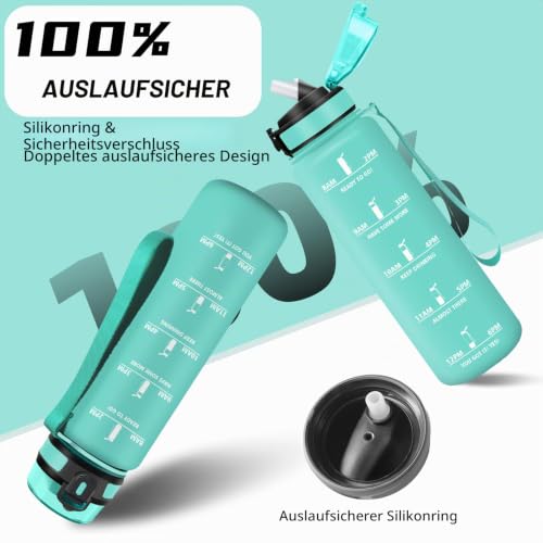 Grsta Trinkflasche 1l, Trinkflasche Sport, Wasserflasche mit Strohhalm, Auslaufsicher, Wasserflasche Kohlensäure Geeignet… – Ansicht 4