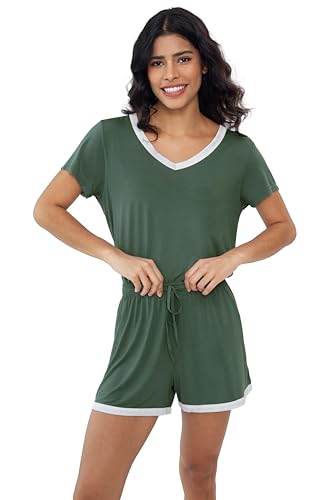 Image of Joyaria Cooling Pajamas Bamboo Viscose Women Short Sleeve V Neck PJ Shorts Set