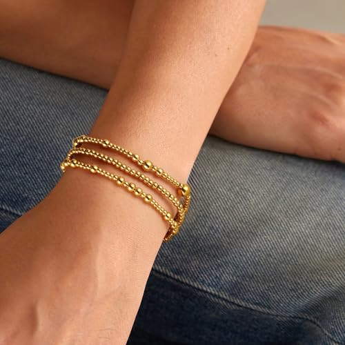 Gold Bracelet For Women Non Tarnish Dainty Stack Beads Bracelets Set 18K Gold Filled Stretch Layered Bracelets Trendy Jewelry Gift3