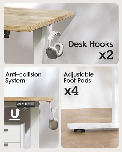 Image of TIQLAB Height Adjustable Electric Standing Desk, 40 x 24 inch, Sit Stand Up Desk, Splice Board, Computer Home Office Desk, Maple Top