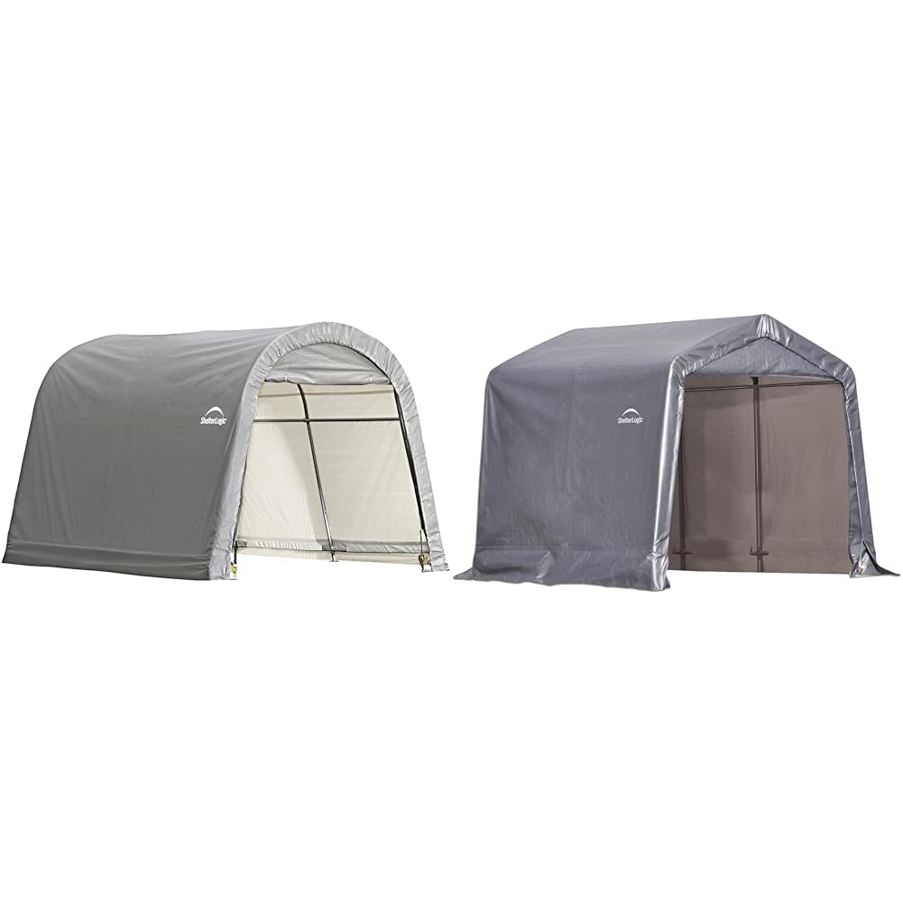 ShelterLogic 10' x 10' and 8' x 8' Steel Shed-in-a-Box All Season Outdoor Storage Sheds with Waterproof Covers