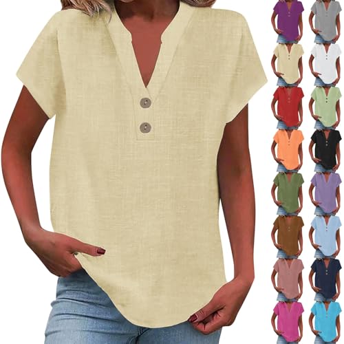 Womens Cotton Linen Button Down Shirt 2025 Spring Casual Long Sleeve Solid Color Shirts Loose Work Tops S-5XL