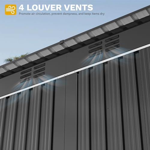 Image of DWVO 9x4ft Metal Outdoor Storage Shed with Window, Lockable Tool Storage Sheds, Oversized Steel Garden Sheds with Sloped Roof for Backyard, Patio, Garage, Lawn, Dark Gray