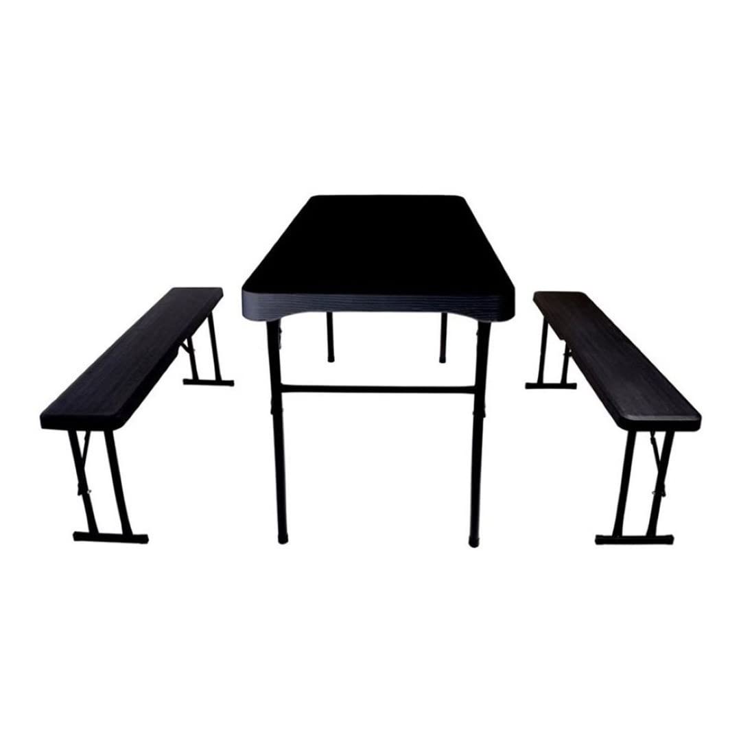 Stalwart DA-HQM108 Folding Wood Grain Beer and Picnic Table with Benches Plastic