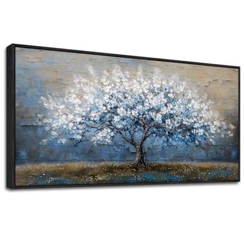 KELIYUAN Large Canvas Wall Art For Living Room Abstract Tree Wall Decor For Bedroom Wall Painting Blue Tree Picture Black Framed Office Dining Room Decor Artwork Hotel Room Mural Home Decor 20"X40"