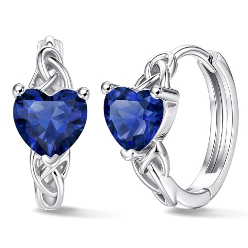 Bestyle 925 Sterling Silver Huggie Hoop Earrings Small Birthstone Earrings for Women September Sapphire Earrings Small Silver Huggie Hoops Earrings Great Birthday Gift for Daughter/Wife/Mom