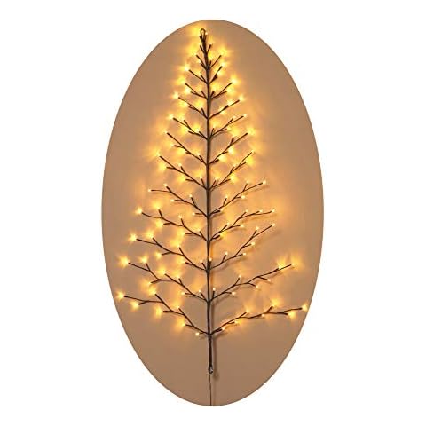 Lighted Christmas Wall Tree - Indoor/Outdoor LED 4 Foot High - Warm White Lights - Battery Operated with Timer Cover
