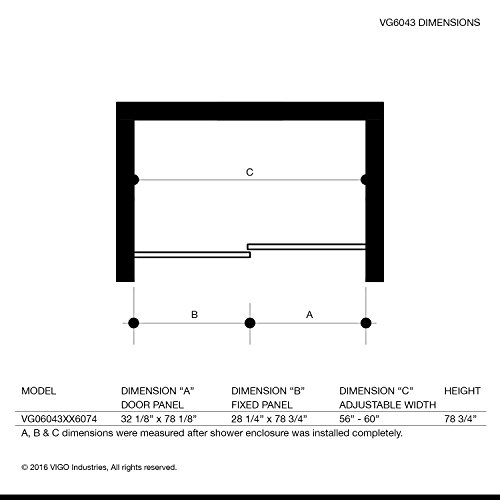 Vigo Adjustable 56-60 In. W X 78.75 In. H Luca Frameless Sliding Rectangle Shower Door With Clear Tempered Glass And Stainless Steel Hardware In Stainless Steel Finish With Reversible Handle #TOP5