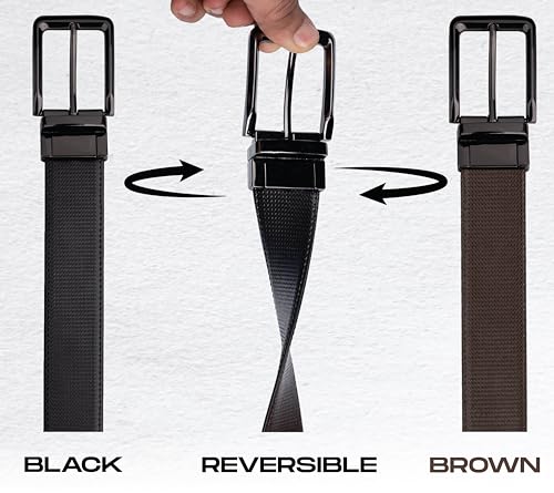 Image of DENIMHOLIC Reversible PU Leather Formal Belts For Men