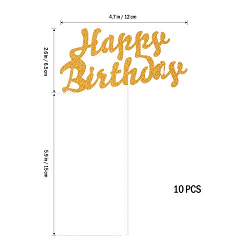 Ultnice 10Pcs Cake Topper Gold Cupcake Toppers Happy Birthday Cake Decor For Party #TOP6