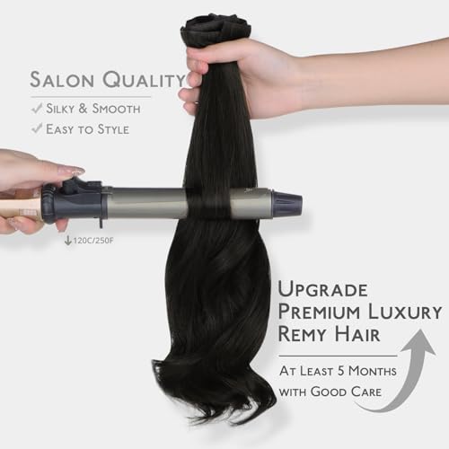 Image of WENNALIFE Invisi Edge Clip in Hair Extensions Real Human Hair, 18 Inch 130g 7pcs Natural Black Seamless Clip in Extensions Remy Hair Clip Ins Invisible Skin Weft Straight Extensiones De Cabello Hmano