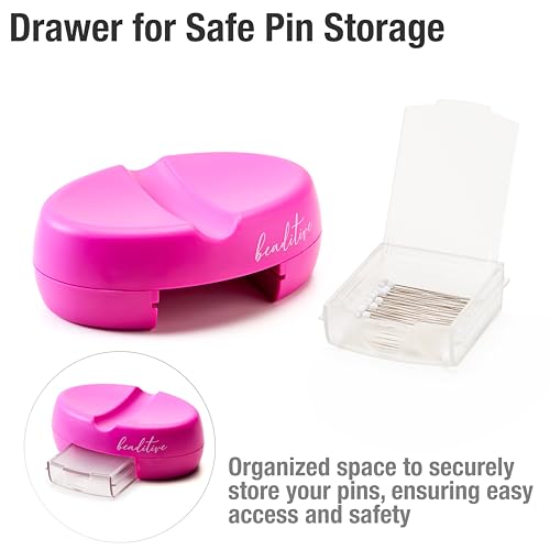 Image of Beaditive Magnetic Pin Cushion with Drawer - Strong Magnet Pin Holder Cushions for Sewing - 50 Glass Head Quilting Pins Included - Chic Pincushion Caddy for Sewing Pins, Paper Clips, Screws - Fuchsia