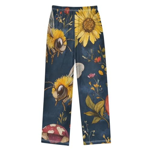Bee Mushroom Floral Boys Long Pants Soft Trousers Elastic Waist Kids Lounge Bottoms with Pockets S-XL2