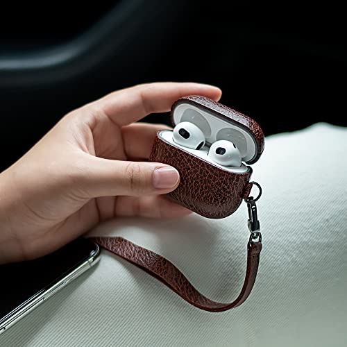 Haobobro Bicolor Series Leather Case, AirPods 3 Case, Leather Case for AirPods 3 Generation, Comes with Hand Strap/Keychain - Image 3