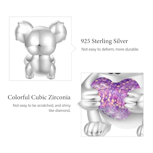 Image of GNOCE Embraces Heart Gemstone Bead Charms 925 Sterling Silver Rabbit Horse Triceratops Snake Monkey Cat Platypus Sloth Bear Pig Yak Ghost Matryoshka Doll Jewelry Gift for Women