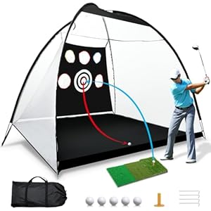 Golf Net, 10x7ft Automatic Ball Return System Golf Nets for Backyard Driving Chipping, Golf Practice Net with Tri-Turf Golf Hitting Mat,Golf Training Net for Garage Indoor Outdoor, black