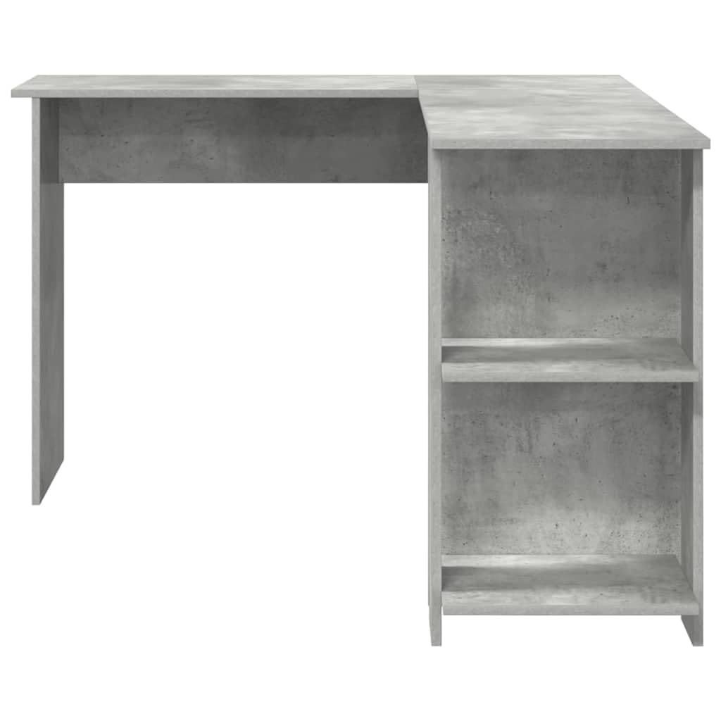 Scrivania angolare grigio cemento, 140 x 113,5 x 75 cm, in legno con 2 ripiani, moderna scrivania da ufficio per casa e studenti, tavolo da lavoro compatto per un uso efficiente