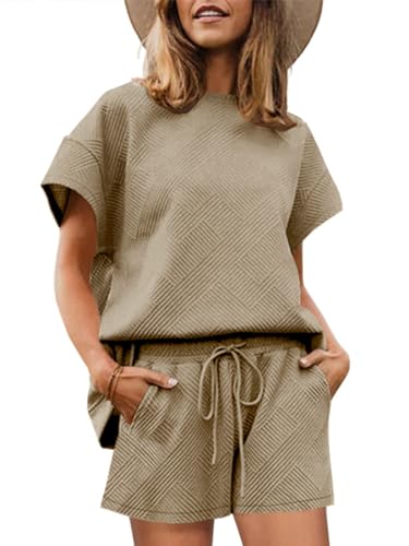 Image of UNCLECAT Womens 2 Piece Lounge Sets Short Sleeve Tops and Shorts Travel Outfits Pajama Set with Pockets