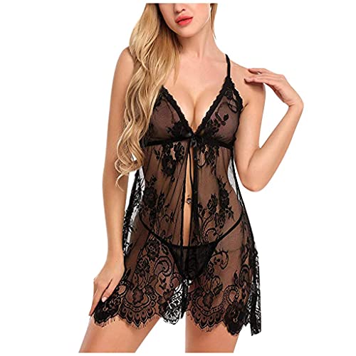 Gibobby Sexy Lingerie for Women Plus Size Lingerie for Women for Sex Naughty,Babydoll Lingerie for Women Sexy Nightgowns for Bride Lace Chemise Lingerie Nighty Black