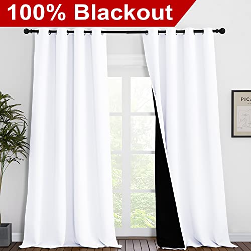 Image of NICETOWN Full Shading Cold Blocking Curtains for Windows, Super Heavy-Duty Black Lined Blackout Curtains for Bedroom, Privacy Assured Window Treatment (White, Pack of 2, 55 inches W x 96 inches L)