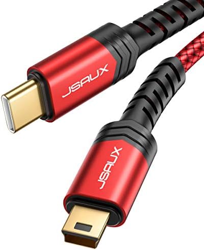 JSAUX Mini USB to Type C Cable, USB C to Mini USB 6.6FT Cable Charging Cord for GoPro Hero 3+, PS3 Controller, MP3 Player, Dash Cam, Digital Camera, GPS Receiver, PDAs and More Mini B Devices 2M/Red