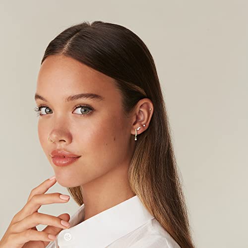 Pavoi 14K Gold Plated 925 Sterling Silver Post Huggie With Dangle | Small Gold Hinged Hoop Earrings For Women | Trendy Dangle Hoop Earrings | Cz Huggie Earrings (Opal, White Plated) #TOP3