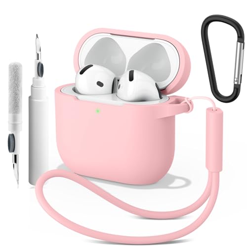Wanme Cover per AirPods 4 2024 Case con Penna Pulita, Custodia Protettiva in Morbido Silicone per AirPods 4 con Moschettone e Corda Sospesa, LED Visibile