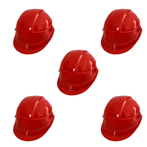 Image of LADWA Red Heavy Duty Director Safety Helmet, ISI Marked Protective Hard Hat for Construction, Industrial and Workplace Safety Applications (Pack of 5)
