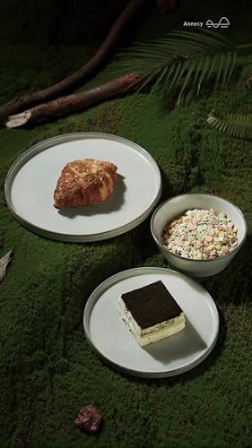 Famiware Annecy Dinner Plates and Bowls Sets, Stoneware Dinnerware Sets, Dishes Set for 4, 12 Pieces Handmade Dishware Set - Microwave & Dishwasher Safe, Double Reactive Glaze Tableware, Grey-White - Image 6