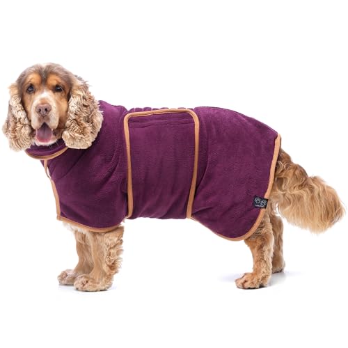 Lucky Paws® Hundebademantel – doppellagiger, Ultra-absorbierender & luxuriös weicher Bademantel Hund – Hunde in Minuten trocknen – Hundehandtuch & Hunde Bademantel in 1 (XL, Pflaume)