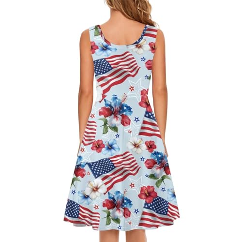 Image of Women's Casual Loose Sundress Midi Sleeveless Crewneck Dress Summer Beach Tank Dress with Pockets